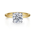 Cari - 14K White-Yellow Gold Hidden Halo Round Diamond Engagement Ring