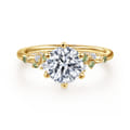 Reena - 14K Yellow Gold Round Green Sapphire and Diamond Engagement Ring