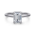 Rainah - 14K White Gold Hidden Halo Emerald Cut Diamond Engagement Ring