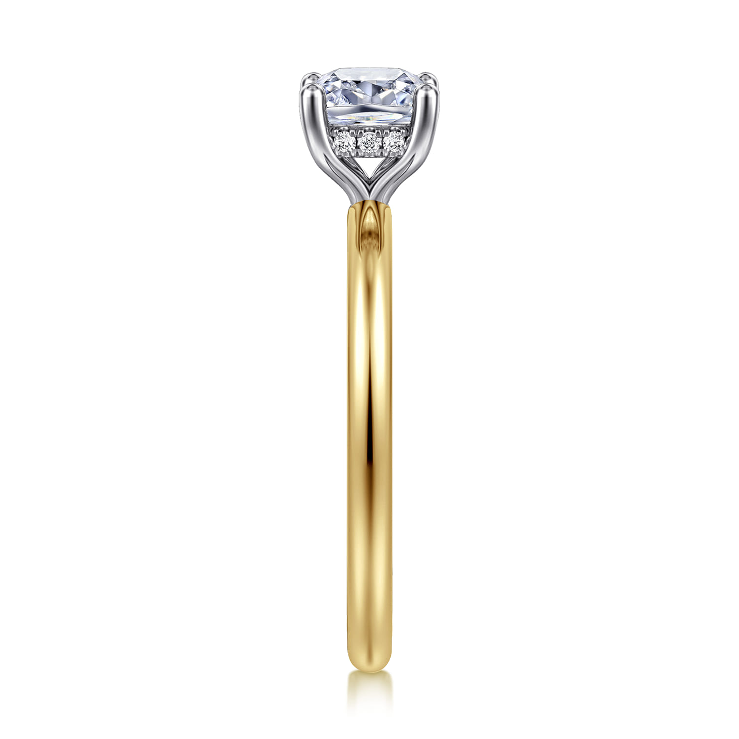 Cushion Hidden Halo Diamond Engagement Ring in 14K White/Yellow Gold, photograph 4