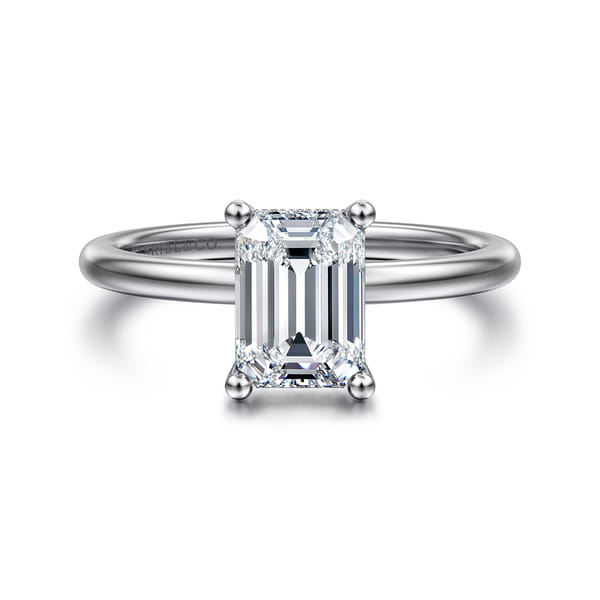 14K White Gold Hidden Halo Emerald Cut Diamond Engagement Ring