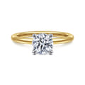 Ady - 14K White-Yellow Gold Hidden Halo Round Diamond Engagement Ring