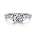 Abina - 14K White Gold Cushion Cut Three Stone Diamond Engagement Ring