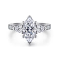 Abina - 14K White Gold Marquise Shape Three Stone Diamond Engagement Ring