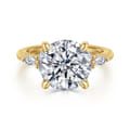 14K Yellow Gold Round Diamond Cluster Engagement Ring