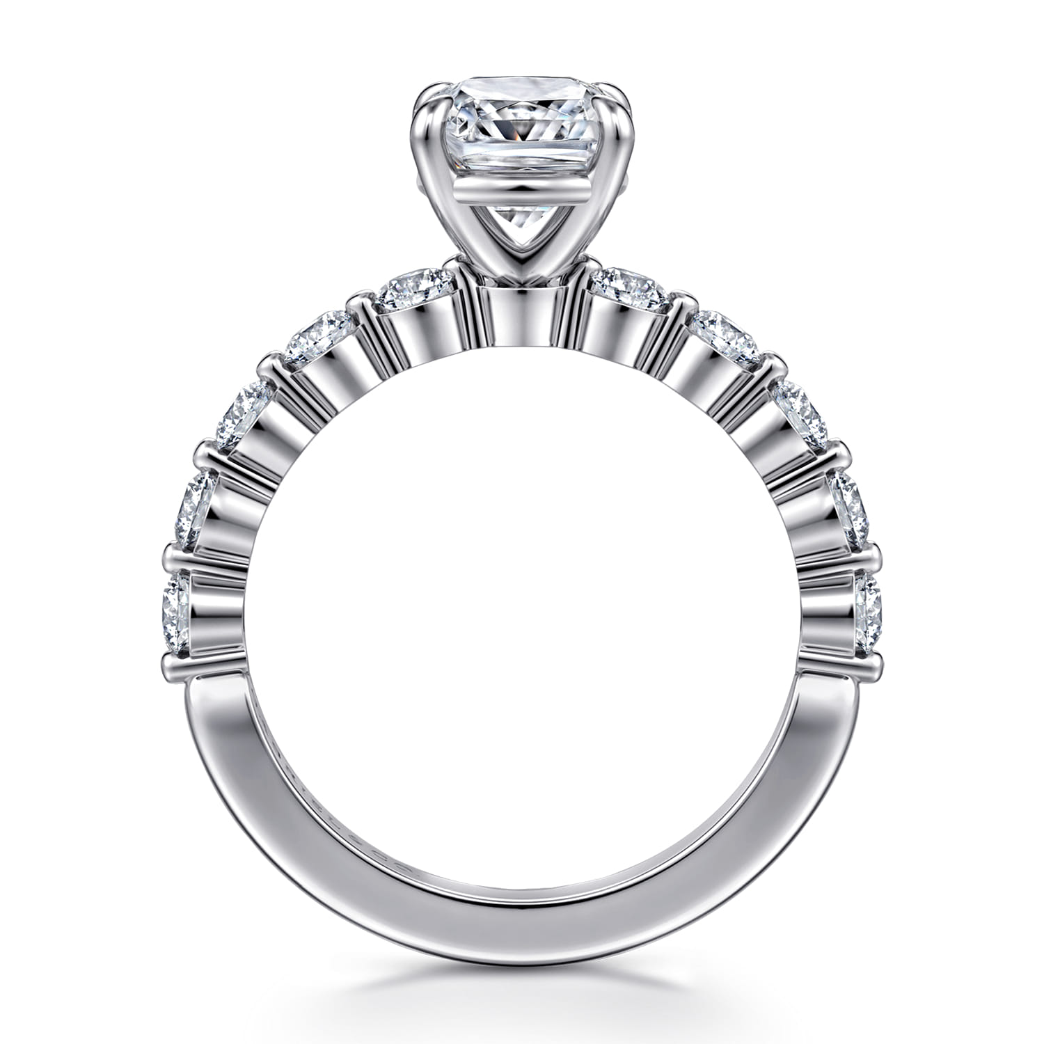 Cushion Single Prong Diamond Engagement Ring in 14K White Gold, photograph 2