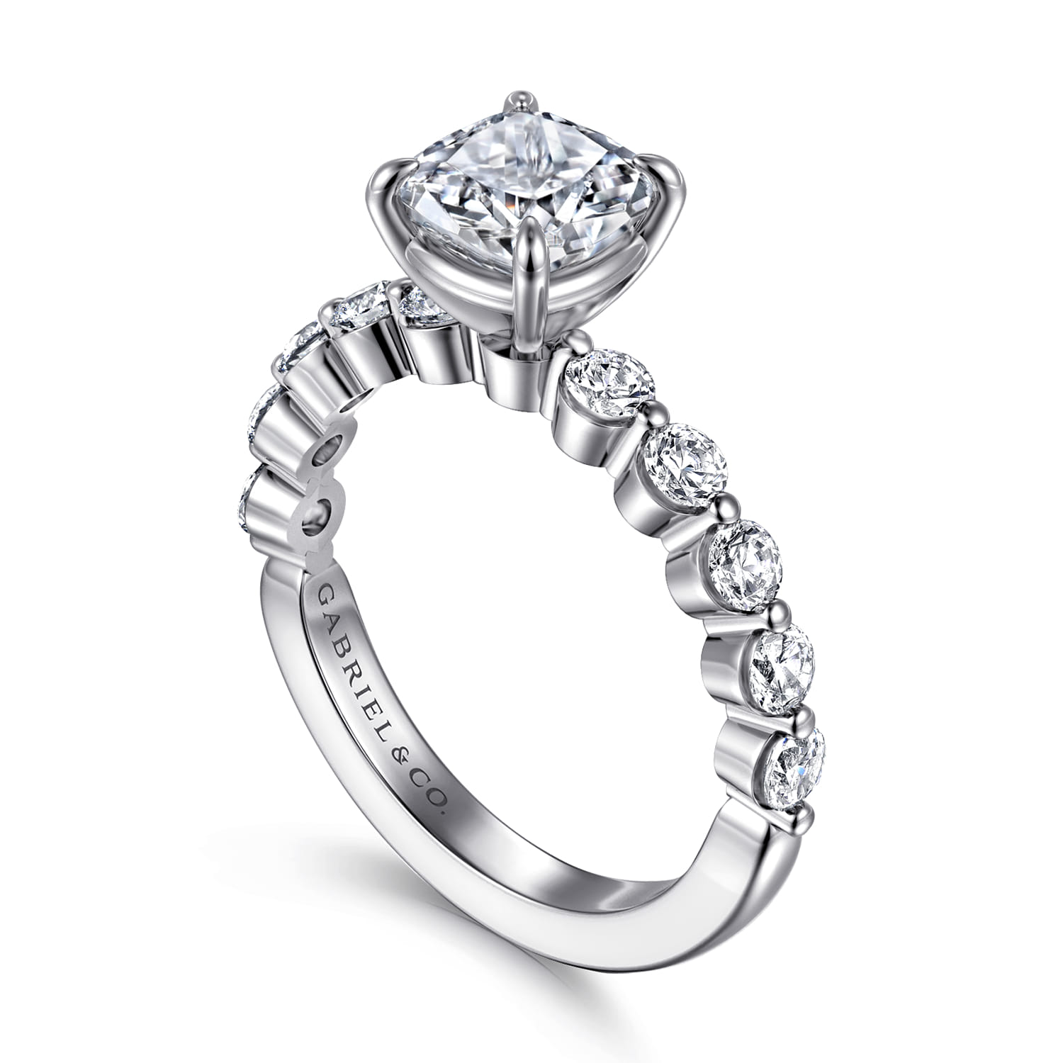 Cushion Single Prong Diamond Engagement Ring in 14K White Gold, photograph 3