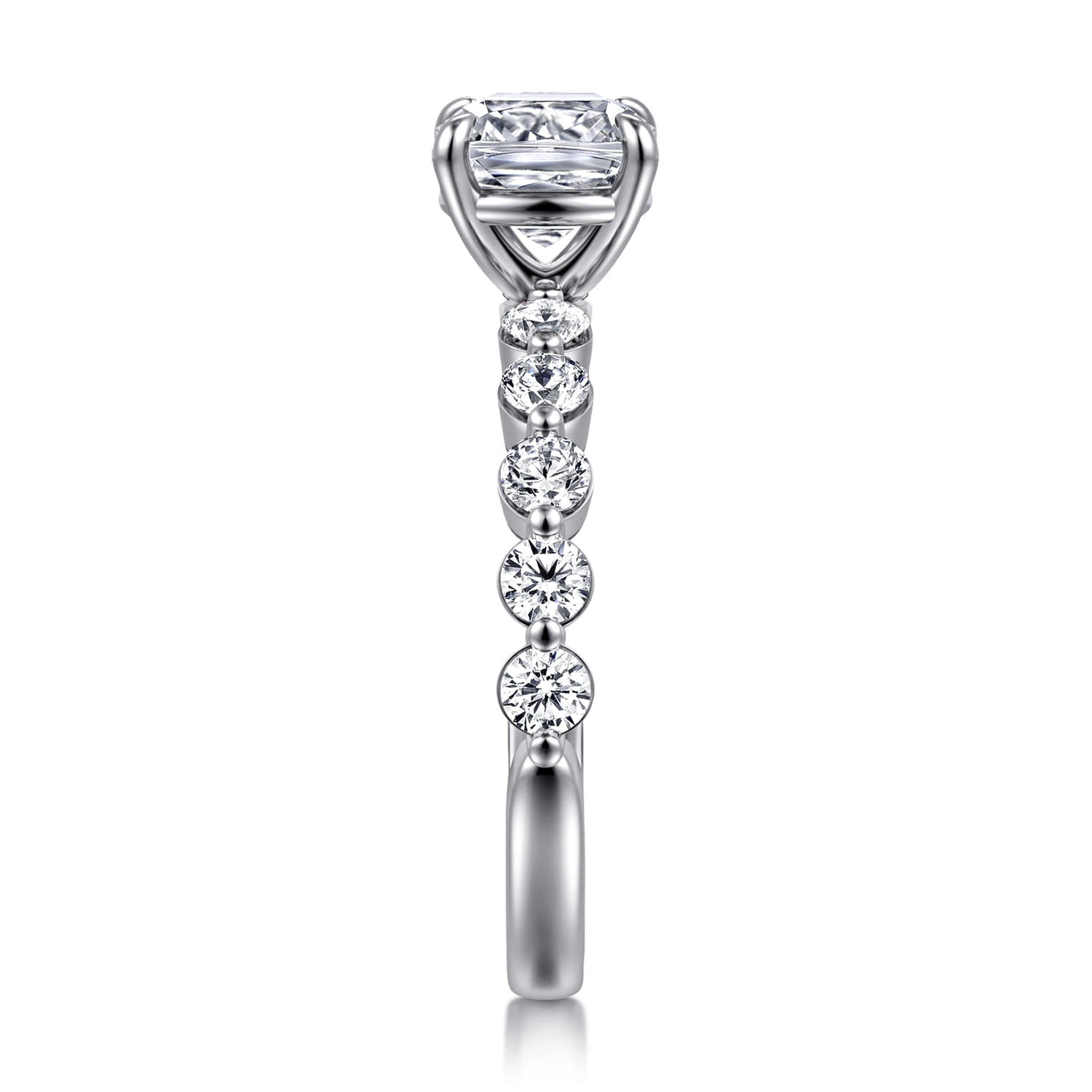 Cushion Single Prong Diamond Engagement Ring in 14K White Gold, photograph 4