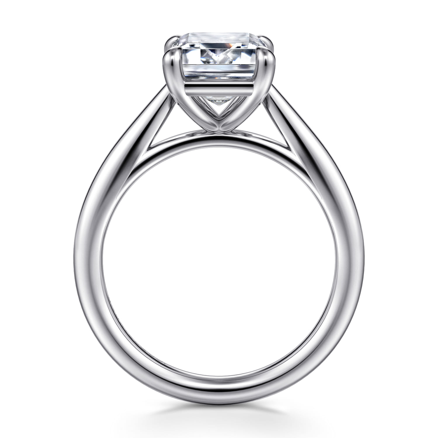 Emerald Solitaire Diamond Engagement Ring in 14K White Gold, photograph 2