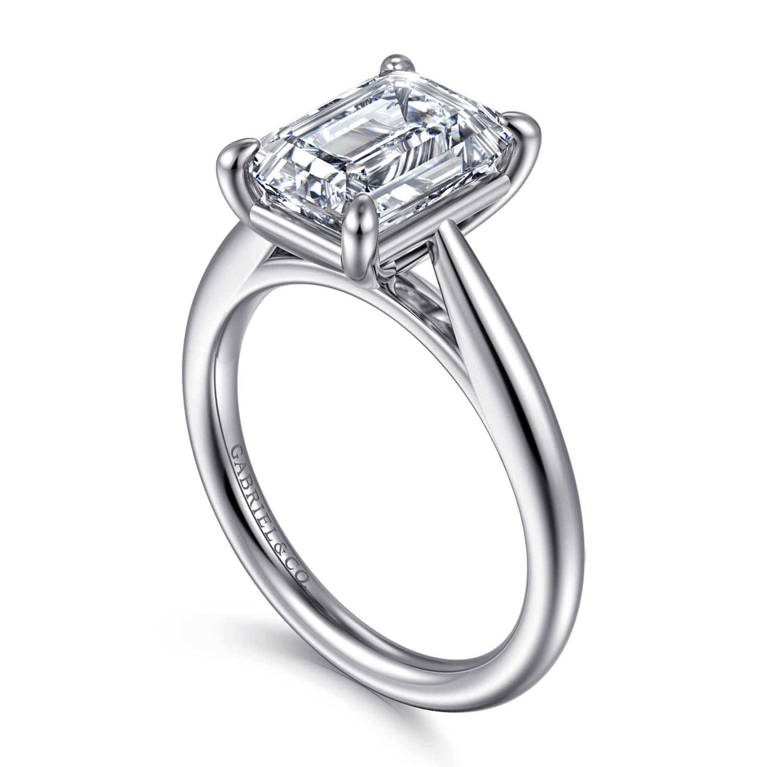 Emerald Solitaire Diamond Engagement Ring in 14K White Gold, photograph 3