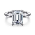 14K White Gold Emerald Cut Solitaire Diamond Engagement Ring