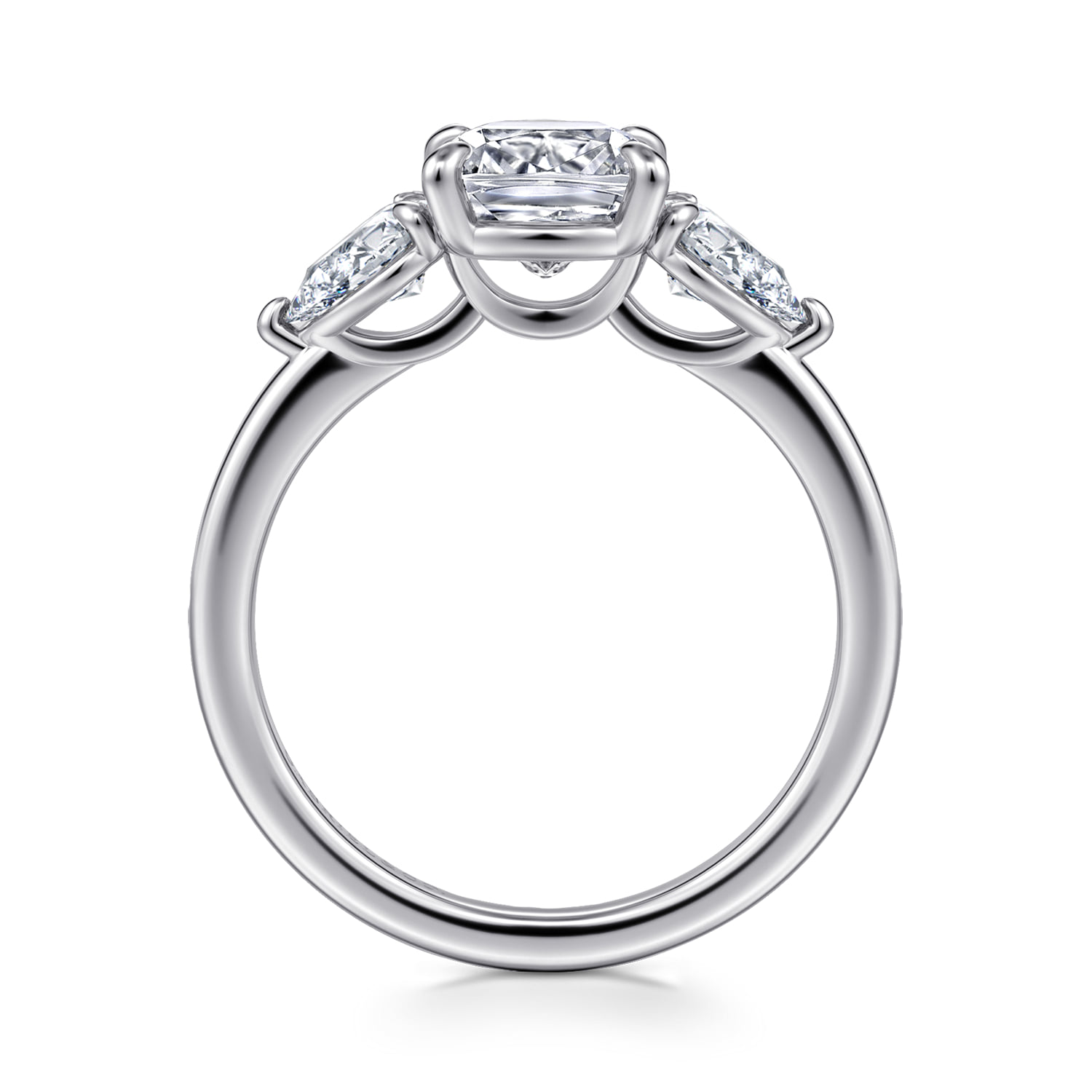 Cushion Three Stone Diamond Engagement Ring in 14K White Gold, photograph 2