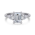 Adalia - 14K White Gold Emerald Cut Three Stone Diamond Engagement Ring