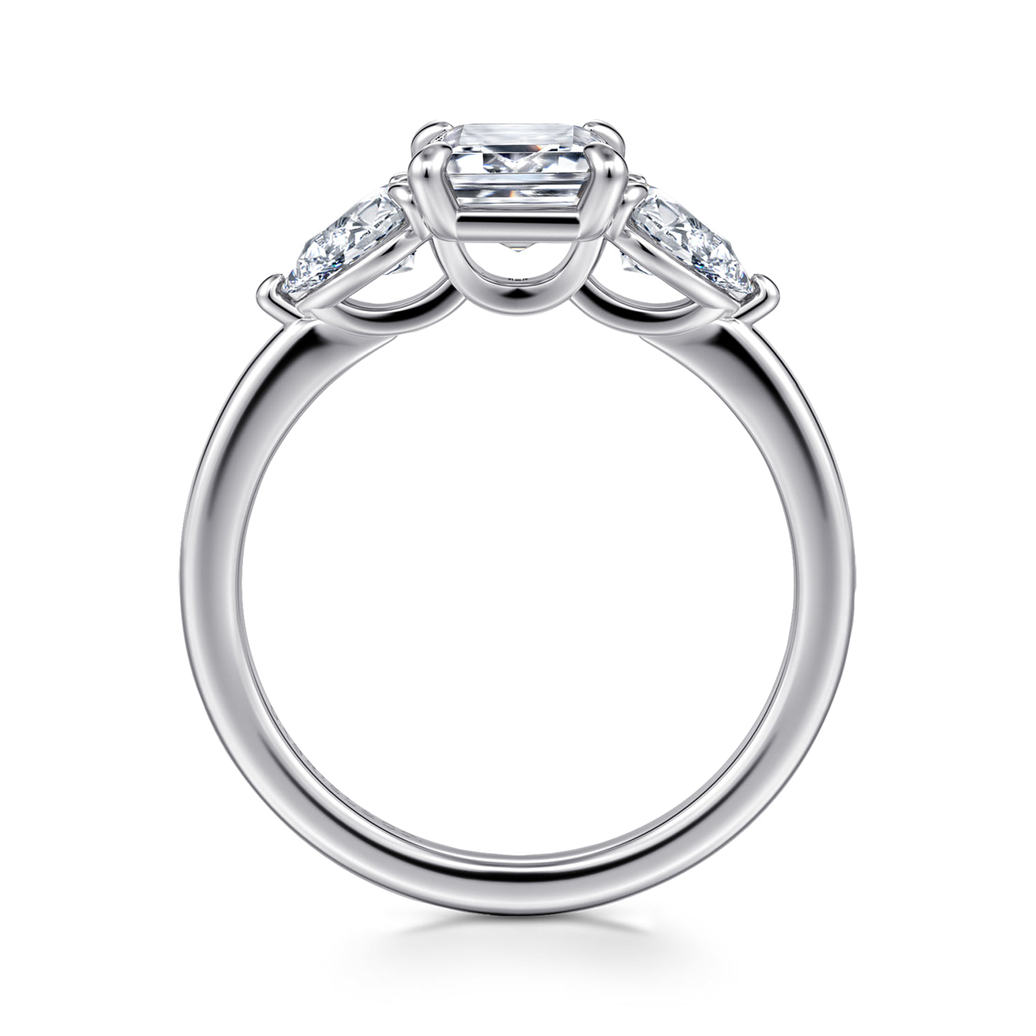 Emerald Three Stone Diamond Engagement Ring in 14K White Gold, photograph 2