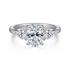 Adalia - 14K White Gold Oval Three Stone Diamond Engagement Ring