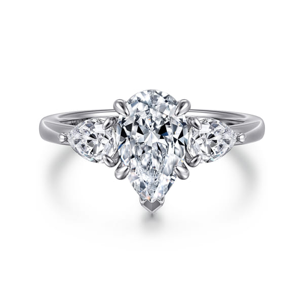 14K White Gold Pear Shape Three Stone Diamond Engagement Ring