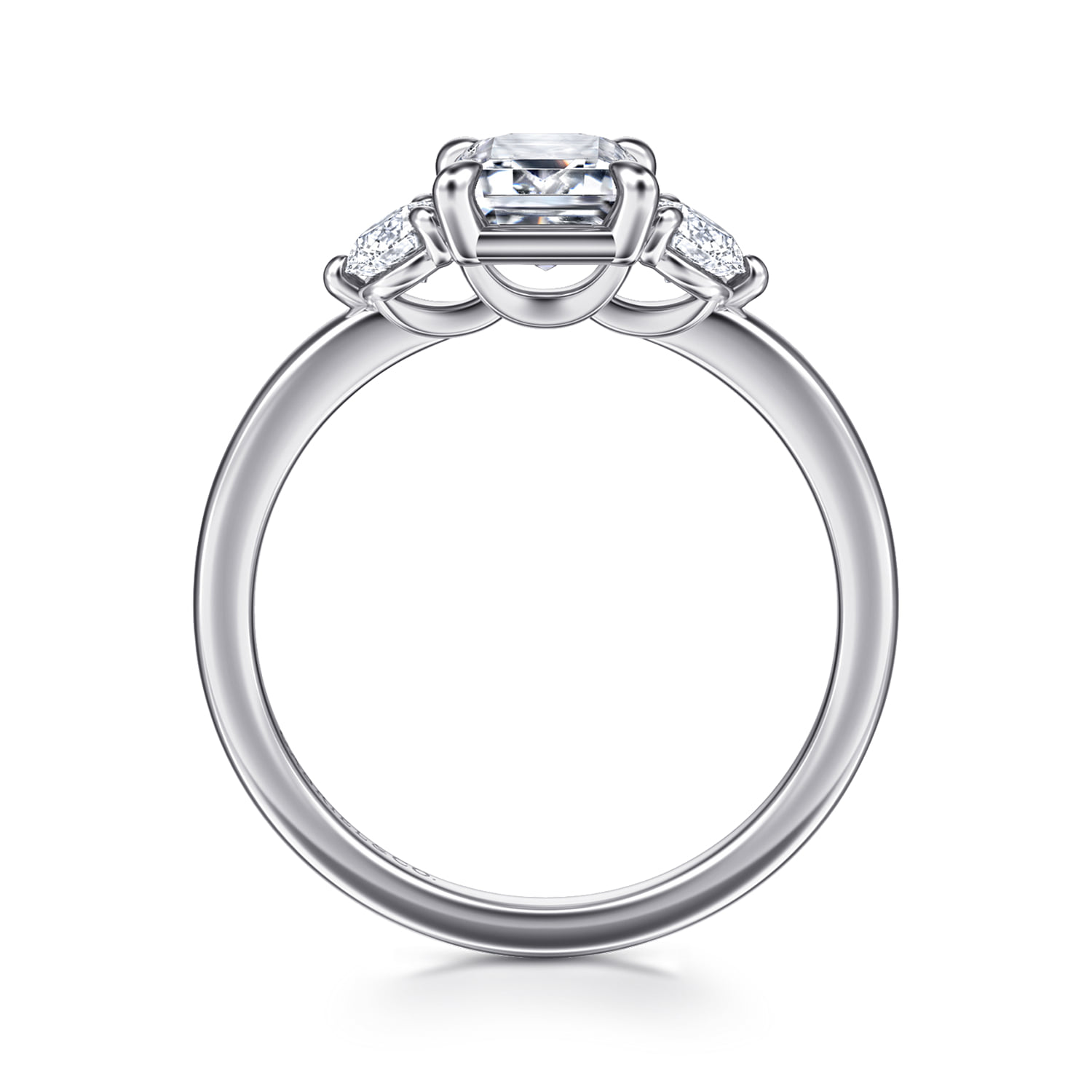 Emerald Three Stone Diamond Engagement Ring in 14K White Gold, photograph 2