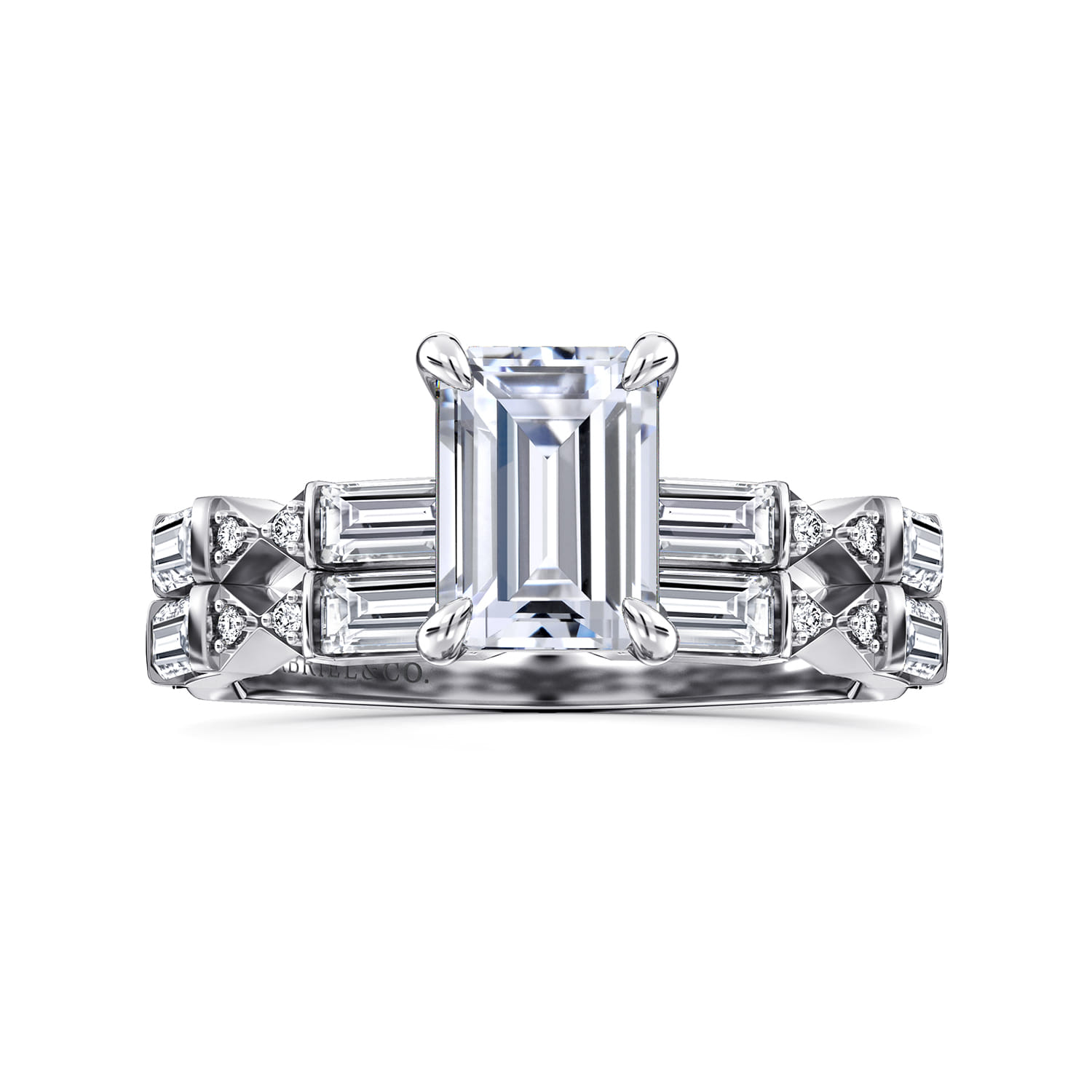 Emerald Diamond Engagement Ring in 14K White Gold, photograph 4