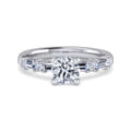 Leanna - 14K White Gold Baguette and Round Diamond Engagement Ring