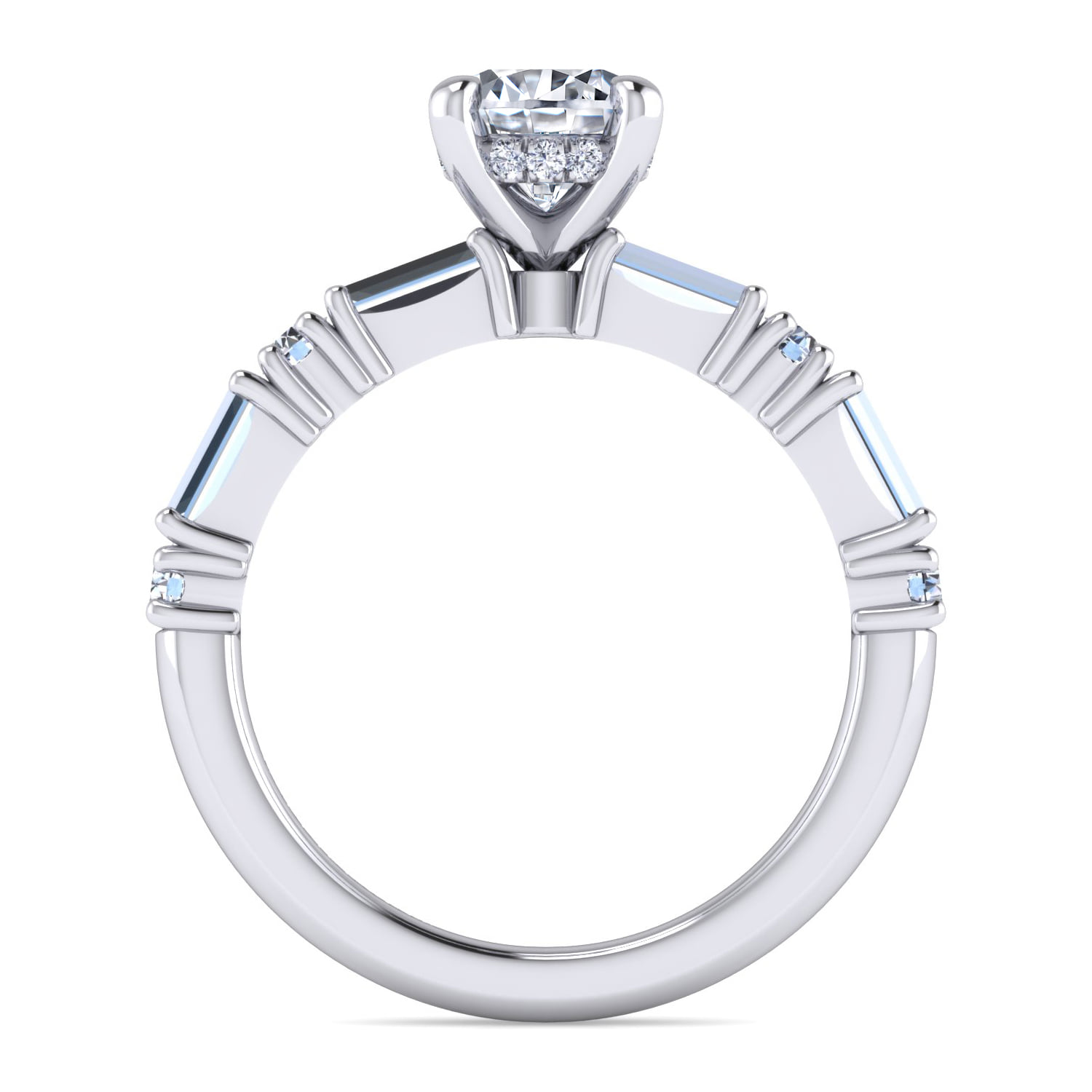 Round Baguette and Diamond Engagement Ring in 14K White Gold, photograph 2
