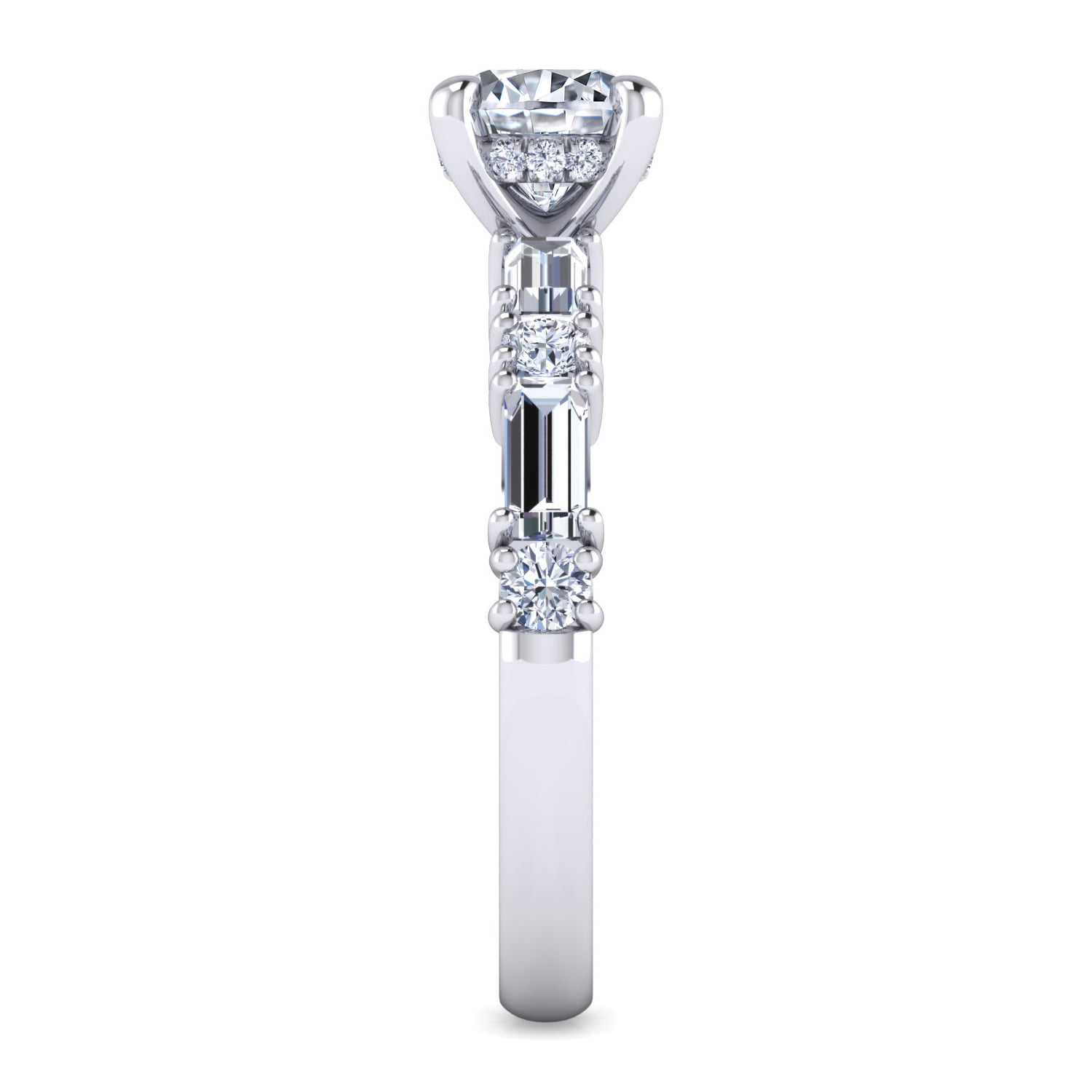 Round Baguette and Diamond Engagement Ring in 14K White Gold, photograph 5