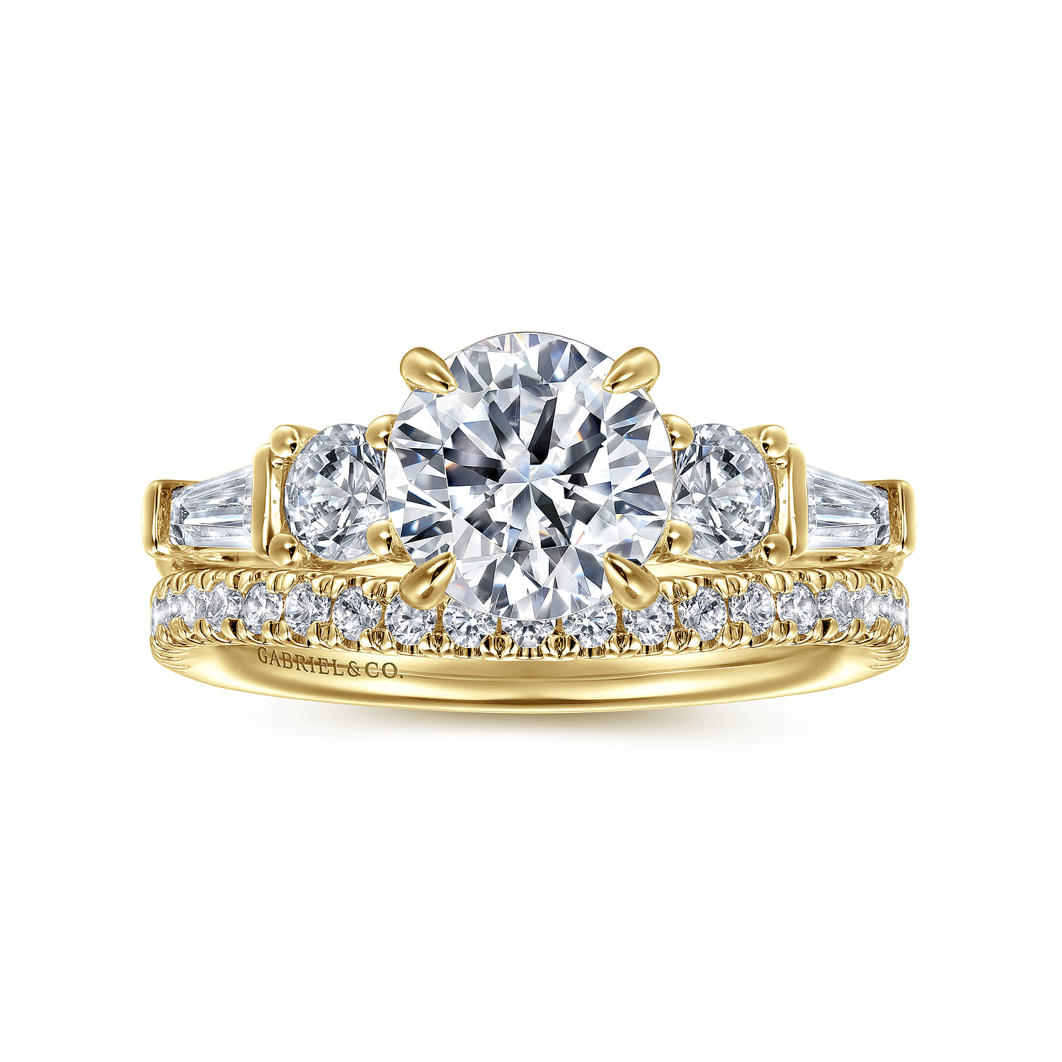 Round Five Stone Diamond Engagement Ring in 14K Yellow Gold, photograph 4