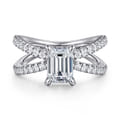 Elite - 14K White Gold Split Shank Emerald Cut Diamond Engagement Ring