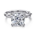 Emersin - 14K White Gold Twisted Cushion Cut Diamond Engagement Ring
