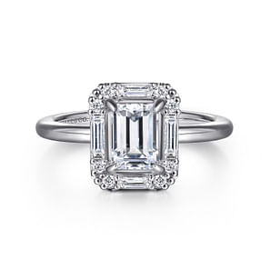 Cammie - Art Deco 14K White Gold Halo Emerald Cut Diamond Engagement Ring