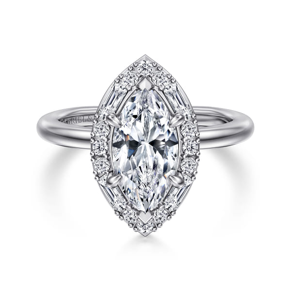 14K White Gold Halo Marquise Shape Diamond Engagement Ring