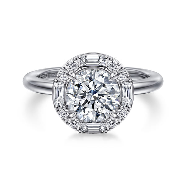 14K White Gold Halo Round Diamond Engagement Ring