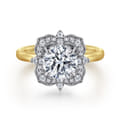Emerye - 14K Yellow Gold Round Double Halo Diamond Engagement Ring