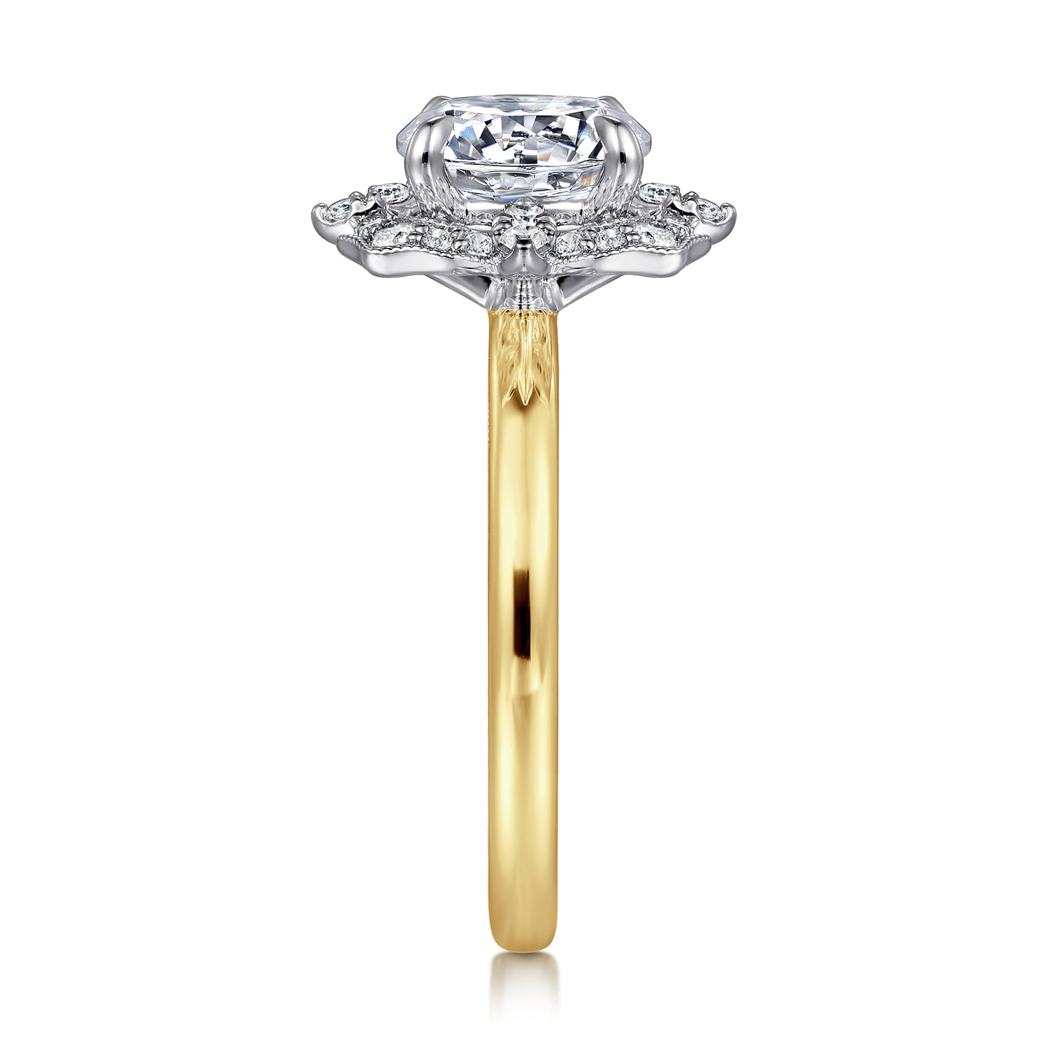 Round Double Halo Diamond Engagement Ring in 14K Yellow Gold, photograph 5