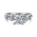 Charlina - 14K White Gold Floral Cushion Cut Diamond Engagement Ring