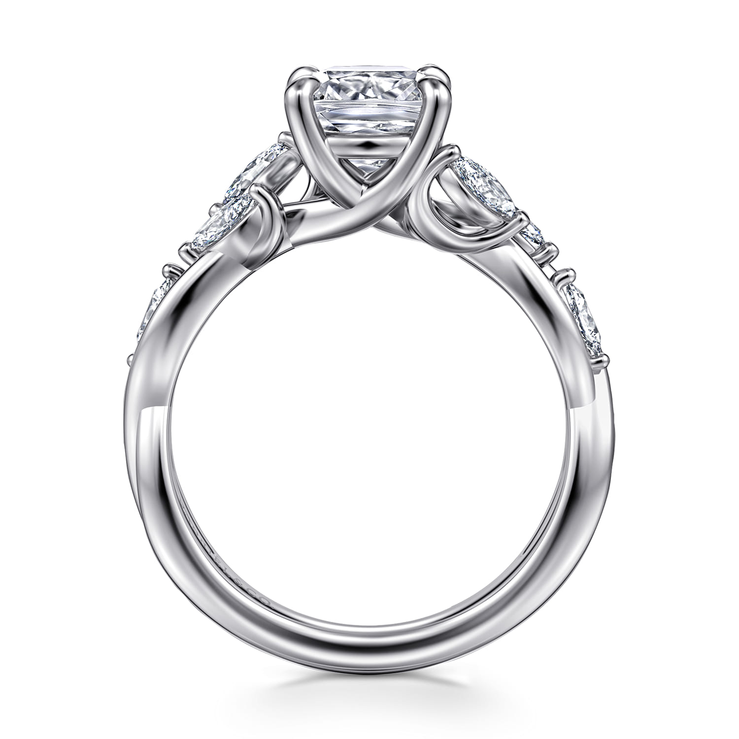 Cushion Floral Diamond Engagement Ring in 14K White Gold, photograph 2