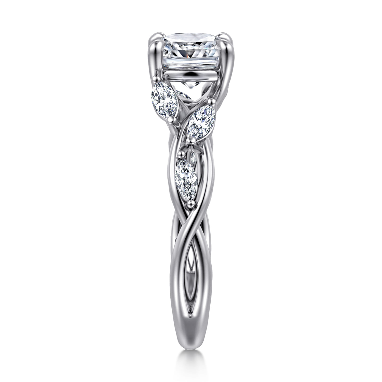 Cushion Floral Diamond Engagement Ring in 14K White Gold, photograph 4