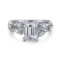 Charlina - 14K White Gold Floral Emerald Cut Diamond Engagement Ring