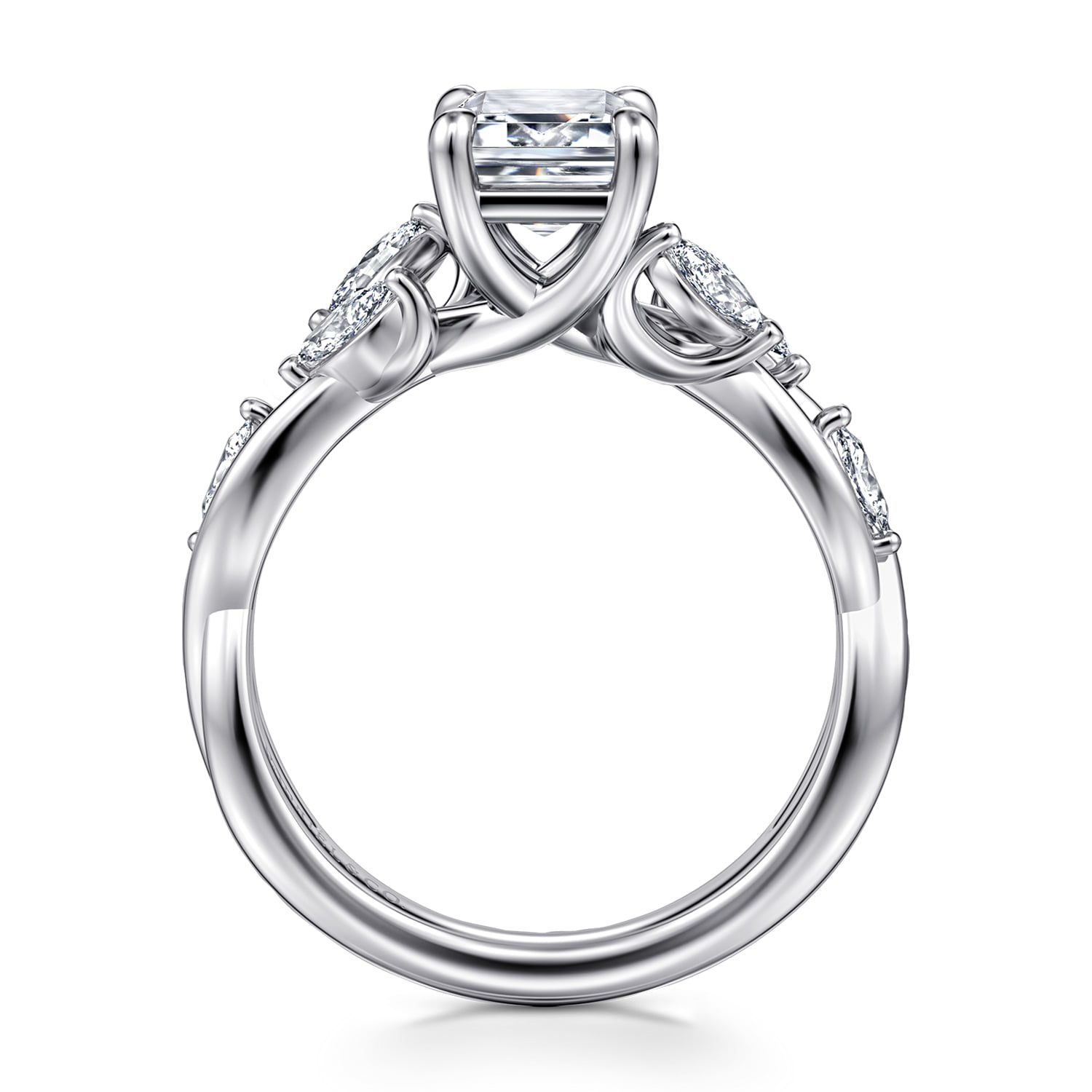 Emerald Floral Diamond Engagement Ring in 14K White Gold, photograph 2