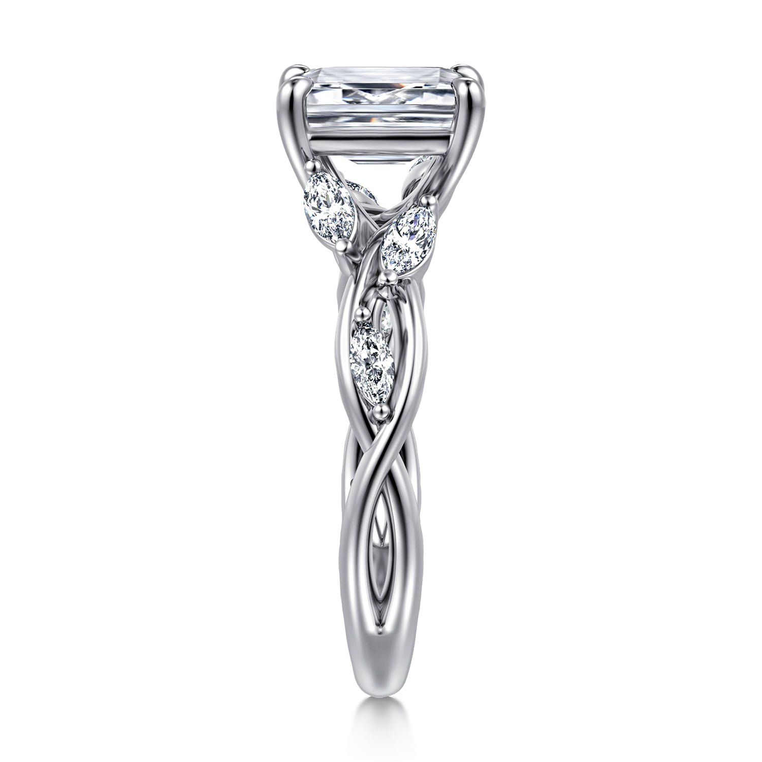 Emerald Floral Diamond Engagement Ring in 14K White Gold, photograph 4