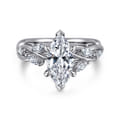 Charlina - 14K White Gold 6 Prong Floral Marquise Shape Diamond Engagement Ring