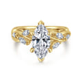 Charlina - 14K Yellow Gold 6 Prong Floral Marquise Shape Diamond Engagement Ring