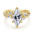 Charlina - 14K Yellow Gold 6 Prong Floral Marquise Shape Diamond Engagement Ring