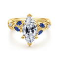 Charlina - 14K Yellow Gold 6 Prong Floral Marquise Shape Diamond and Sapphire Engagement Ring