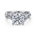14K White Gold Floral Round Diamond Engagement Ring