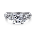 Charlina - 14K White Gold Floral Princess Cut Diamond Engagement Ring