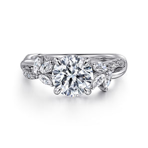 Deisha - 14K White Gold Twisted Round Diamond Engagement Ring