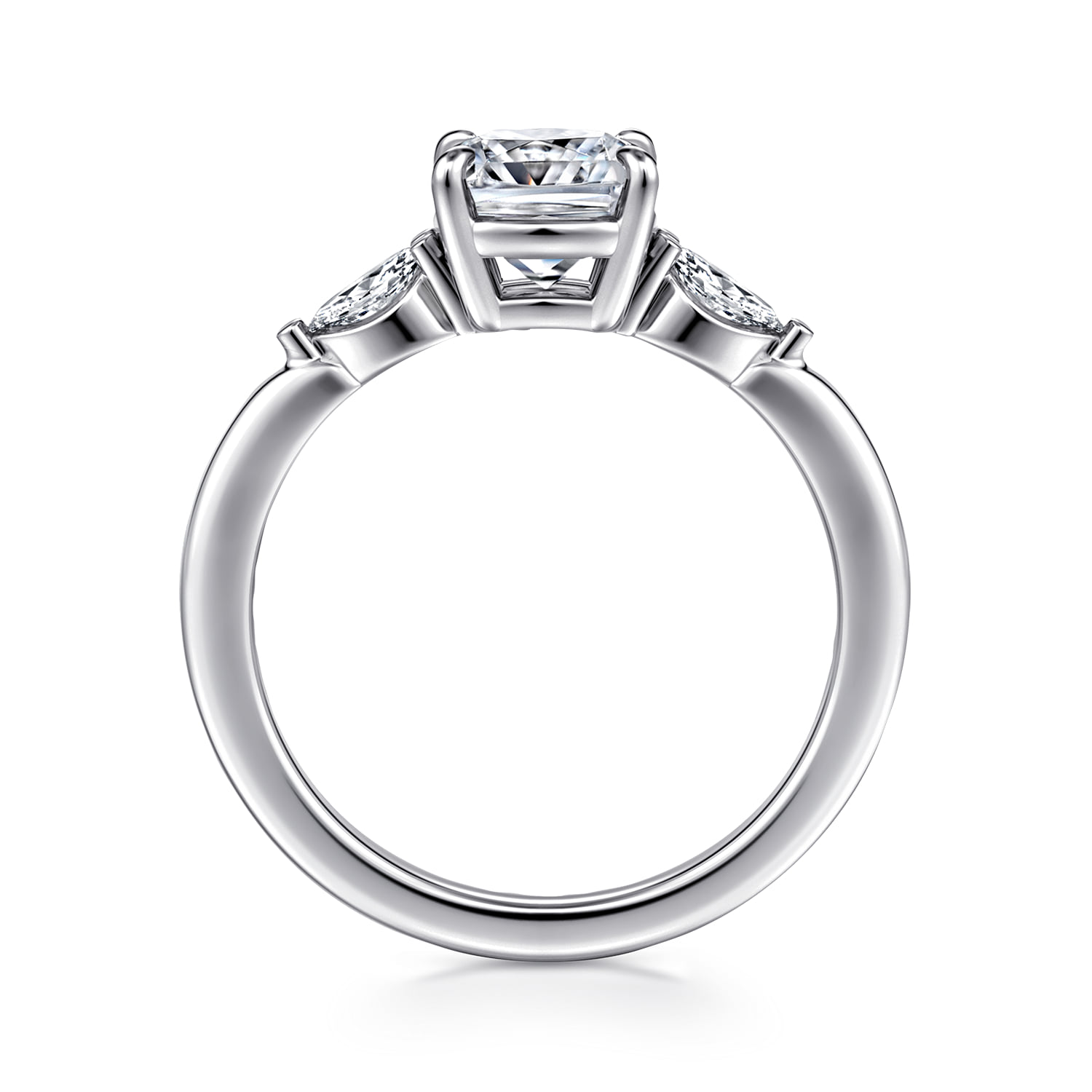 Cushion Three Stone Diamond Engagement Ring in 14K White Gold, photograph 2