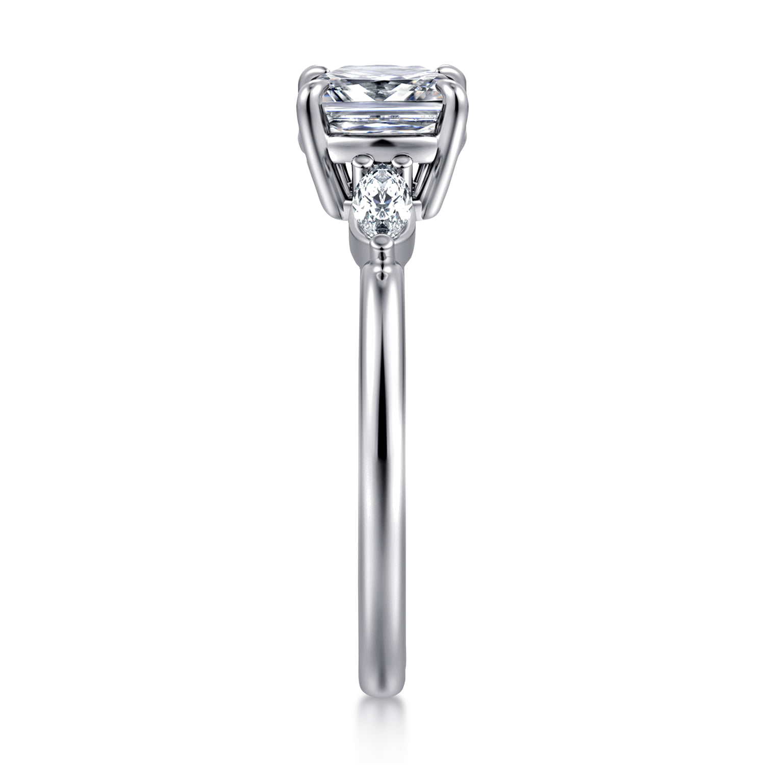 Cushion Three Stone Diamond Engagement Ring in 14K White Gold, photograph 4