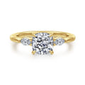 Dela - 14K Yellow Gold Cushion Cut Three Stone Diamond Engagement Ring