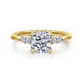 Dela - 14K Yellow Gold Cushion Cut Three Stone Diamond Engagement Ring